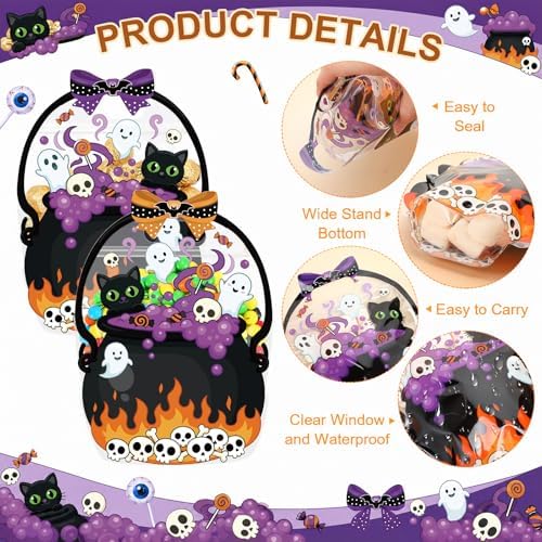 Fuutreo 25 Pcs Halloween Treat Bags with Handles, Purple Cauldron Plastic