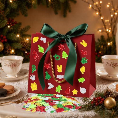 400 PCS Christmas Foam Stickers, Glitter Christmas Stickers, 8 Sheets