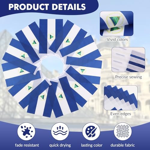 Nicaragua Flag Banner, Small Mini Nicaraguan Flags Patriotic Decoration for Party, Classroom, Sports Events, 33 Feet 30 Flags