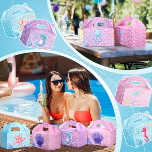 24 Pcs Mermaid Party Favors Treat Boxes Shell Pearl Mermaid Gift Bags