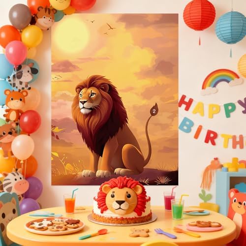PLULON Pin The Tail on The Lion Safari Party Game for Kids, Birthday Games Big Poster with Tail Stickers for Zoo Animal Lion Party Favors Decorations Boys Birthday Jungle Party Supplies