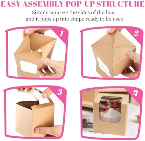 NPLUX 25 Pack Pre - Assembled Individual Cupcake Boxes Brown with Inserts