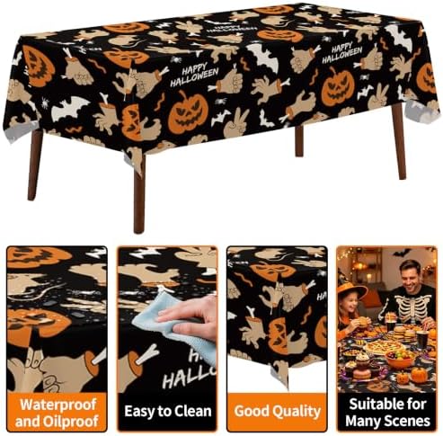 4 Pack Halloween Tablecloth,54" x 108" Pumpkin Hand Rectangular Plastic Table Cloth Large Size Halloween Table Covers for Home Decor Halloween Party Decorations