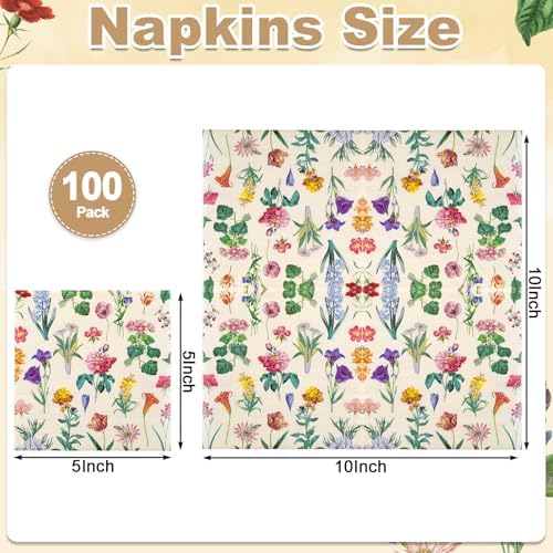 Natnarr 100 Pcs Floral Napkins, 5“ Vintage Wildflower Cocktail Napkins