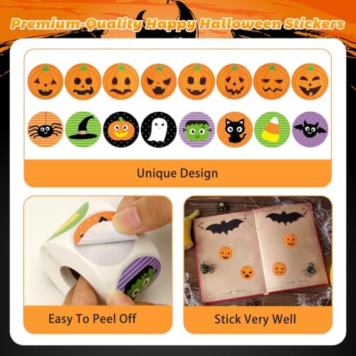 Anwyll 1000 Pcs Halloween Stickers - 1.5'' Pumpkin Stickers for Decorating