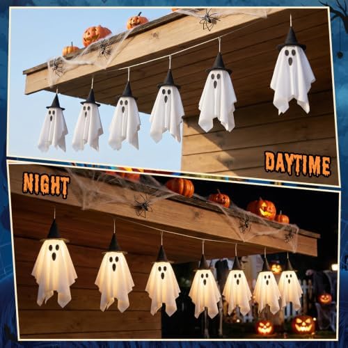 Halloween Ghost Decor 12.5 FT Halloween Ghost String Lights with Hats
