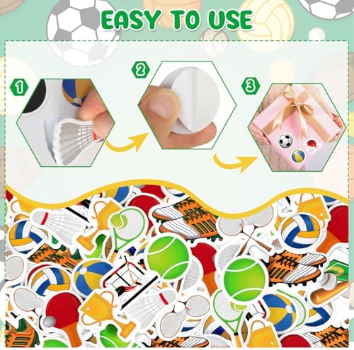 300Pcs Sports Foam Stickers, Self-Adhesive Sport Balls Stickers Basketball Football Baseball Soccer Decals Sticker Decorations for Home Office School Classroom DIY Art Craft Party Supplies