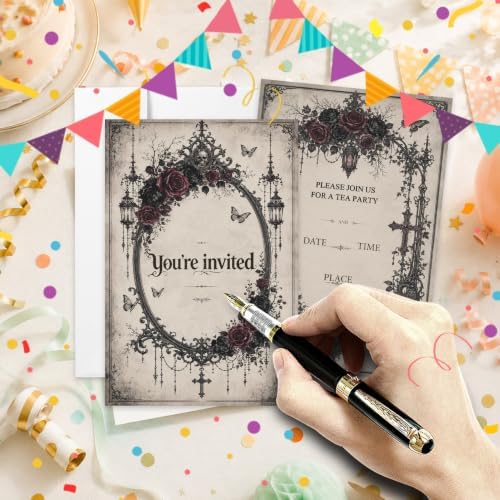 AEHIE 20 Sets Gothic Halloween Floral Tea Party Invitations With Envelopes