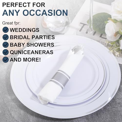 400PCS Pre Rolled Silver Plastic Silverware Heavy Duty for Wedding