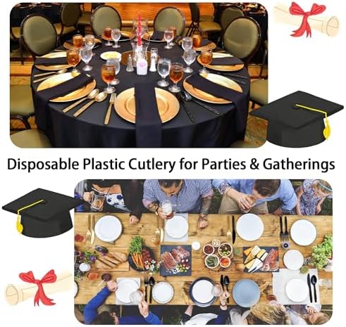 Kochorie 360 Pieces Black and Gold Plastic Cutlery Set