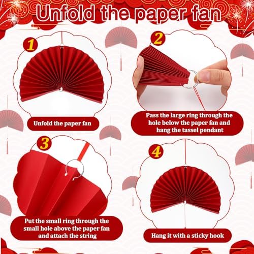 Fullhawl 21 Pcs Chinese New Year 2026 Decor Golden Fu Lantern 12 Inch Lucky Golden Fu Lantern Hanging Ornaments 10 Inch Chinese Red Paper Lanterns Folding Fans with Tassel for Home(Gold)