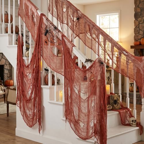 197"x71" Wine Red Creepy Cloth, Fine Mesh Halloween Cheesecloth Backdrop