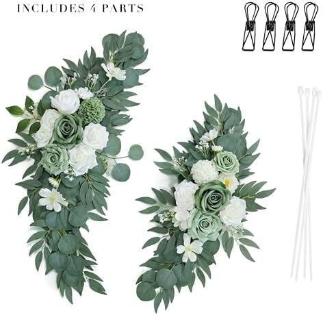 Artificial Sage Green Wedding Arch Flower Floral Swags Set of 2