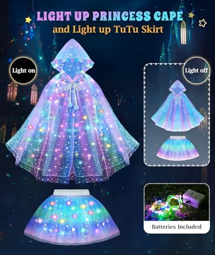 Princess Dress Up for Girls, Unicorn Light up Princess Cape Princess Dress