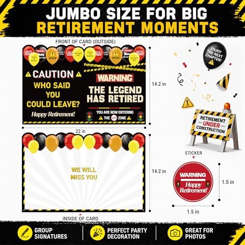 WNINK Warning Retirement Card for Men Women, Jumbo Happy Retirement Guest Book Card with Envelope, Large Farewell Signing Card, The Legend Has Retired Party Decorations Gift