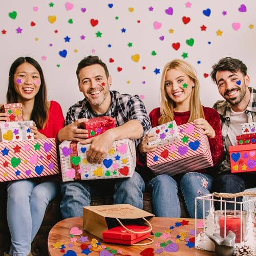 300 PCS Foam Stickers, Colorful Heart Stickers Glitter Star Heart Stickers, Self Adhesive Arts Craft Mini Star Bulk for Valentine Crafts DIY Greeting Card Envelopes Scrapbooking