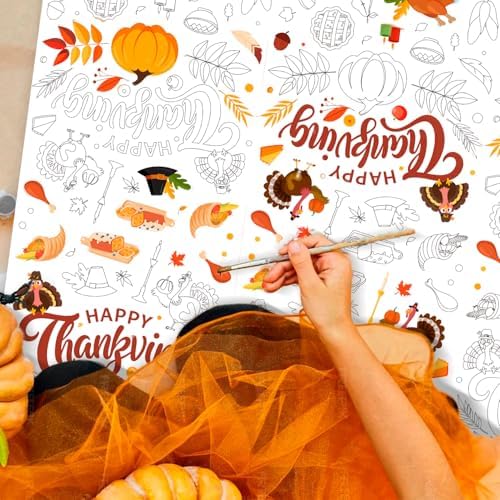 108 x 54 Inch Thanksgiving Day Coloring Tablecloth, Leaves Giant Drawing Tablecloth Fall Festival Coloring Paper Table Cloth for Thanksgiving Fall Festival Party Crafts Game
