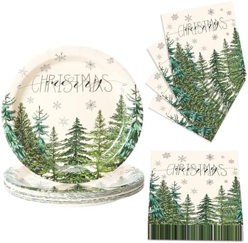 50 Pcs Christmas Paper Plates and Napkins Set