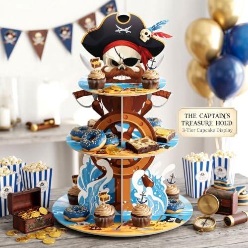 3 Tier Pirate Cupcake Stand Decoration Pirate Birthday Party Decor