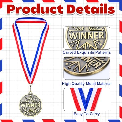 Quelay 30 Pcs Gold Star Awards Medals 2" Ribbons