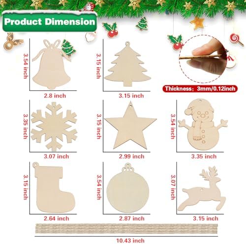 Christmas Ornaments Craft Kit, 48 Pcs Blank Wood Slices for Painting with Paint Pens and Brushes, DIY Wooden Christmas Ornament Set for Tree Decorations, Family Holiday Activities and Gifts