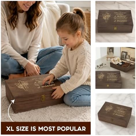 Memorial Engraved Wooden Keepsake Box, Memory Treasure Box with Inside Engraving, Sympathy Remembrance Gift Box for Photos, Letters, Mementos & Precious Memories, X-Large 14.15 x 9.5 x 4.5"