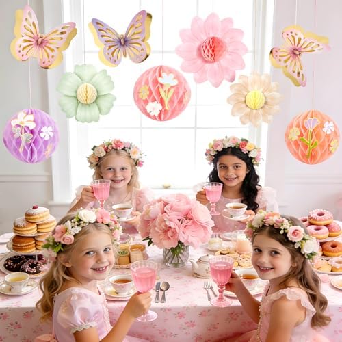 Paper Jazz Pastel Butterfly Decorations Hanging Paper Flowers Honeycomb Birthday for Fairy Party,Spring Theme Decor for Wildflower First Birthday,Tea,Garden Party,Classroom,Bulletin Board