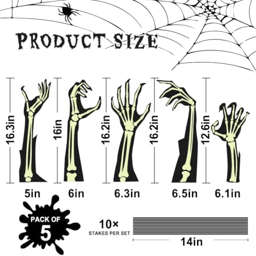 5 Pack Halloween Black Hands Yard Signs with Stakes – Larger Size, Scary Silhouette Outdoor Decorations for Lawn, Garden, Yard – Night Glowing Effect After Daylight Absorption
