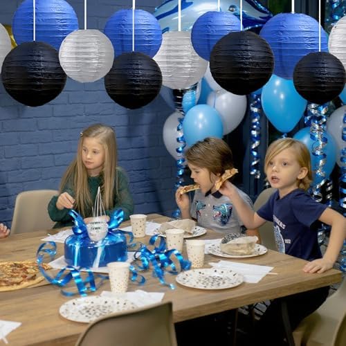 BEISHIDA Blue Black Silver Paper Lanterns 6/8/10/12 Inch Round Chinese Lamp