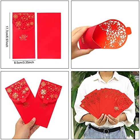 "Honbay 10PCS Chinese Red Envelopes Lucky HongBao Money Pockets, 17.7x8.5cm/6.97x3.35inch - Congratulations and Prosperity (Blessing)"