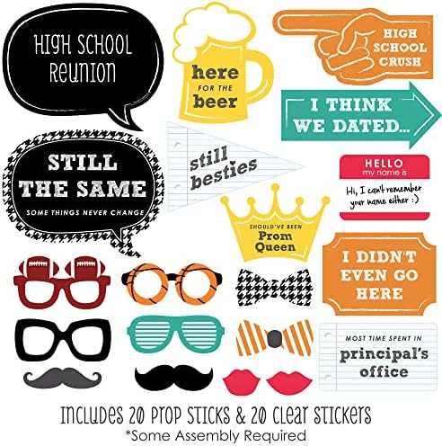 School Reunion Photo Booth Prop Kit, DIY Cardstock Props - 20pc