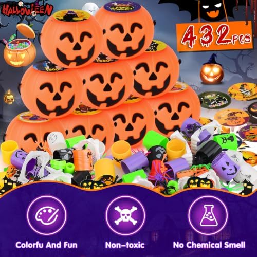 432PCS Halloween Party Favors, Mini Pumpkin Buckets, Halloween Toys