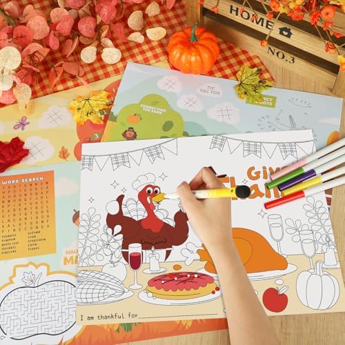16PCS Thanksgiving Coloring Placemats, Large Kids Paper Thanksgiving DIY Placemats for Classroom Crafts Activity Party Supplies (Classic)