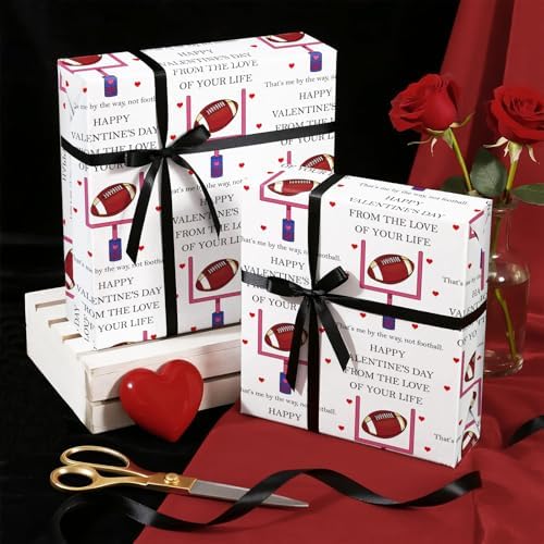 WRAPAHOLIC Funny Valentines Day Wrapping Paper Roll - Mini Roll - 17 Inch x 16.5 Feet - From the Love of Your Life and Football Wrapping Paper for Valentine's Day, Anniversary, Wedding