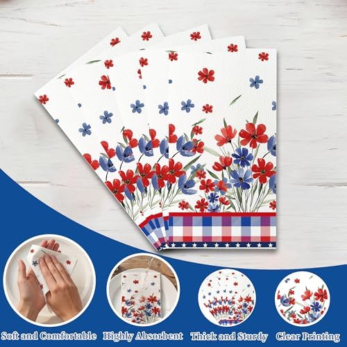 4th of July Disposable Paper Napkins, 100 Pcs Patriotic Napkins for Bathroom, 250th Anniversary Red White Blue Buffalo Plaid Napkins for Independence Day Memorial Day Party Supplies