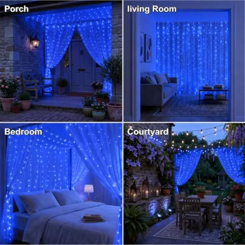 HXWEIYE 300LED Fairy Curtain Lights, 9.8x9.8Ft USB, Remote, 8 Modes & Timer