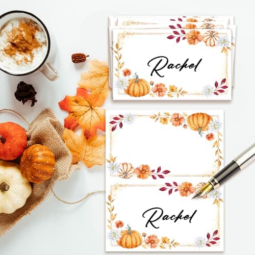 Pumpkin Place Cards for Table Setting, Tent Cards Decor For Birthday Baby Shower Thanksgiving Party Decorations, Bridal Shower Wedding Place Card, 25 Pack Birthday Food Name Card 2 x 3.5" /039