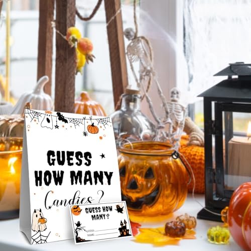 Halloween Party Games Guess How Many Candies,It's A Decoration Full of Fun Festive Atmosphere, 30 Pcs Cards for Halloween Celebration Game,for Office & Family Party Activities
