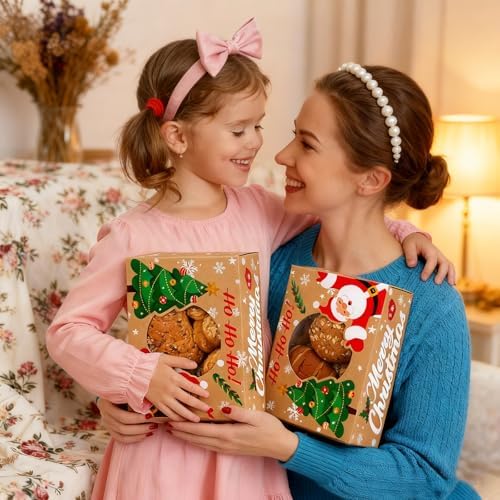 Christmas Cookie Boxes, Brown Kraft, 24 Pack, 8.25"x6"x2.75"
