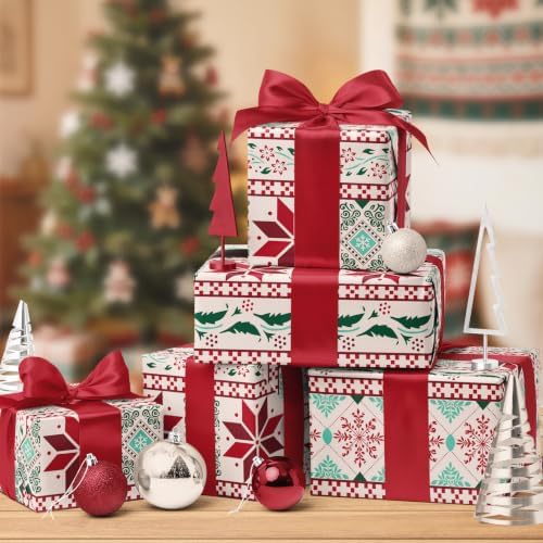 LaRibbons Vintage Kraft Christmas Wrapping Paper Fair Isle 17 In x 33 Ft