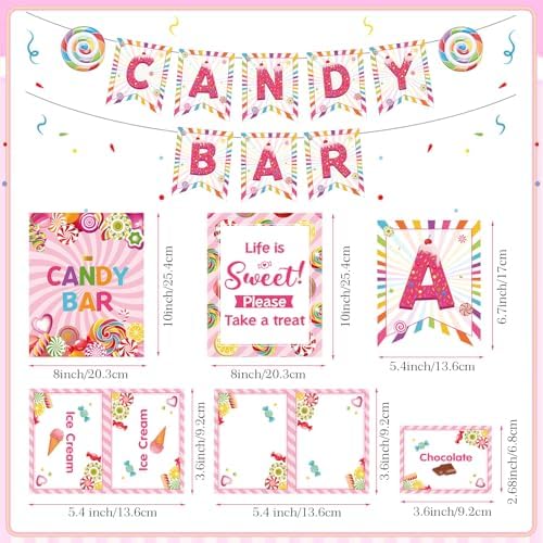 Outus 32 Pcs Candy Bar Decorations Kit with Banner Table Signs Food Labels