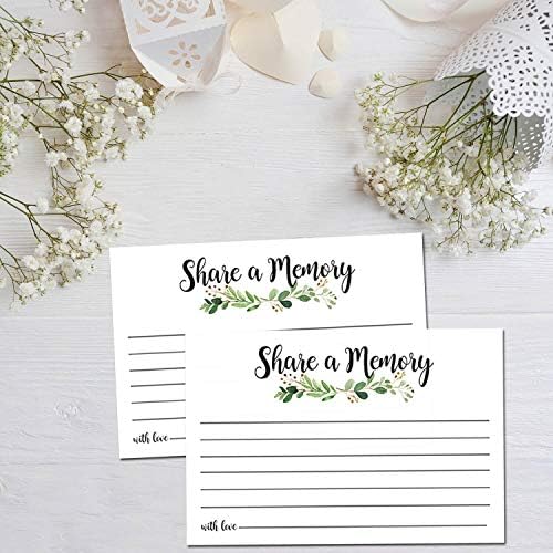Greenery Share a Memory Cards, Funeral Guest Book, Memory Card for Celebration of Life, Graduation, Wedding, Retirement, Going Away Party, Pack of 50, 4x6 Inch 1