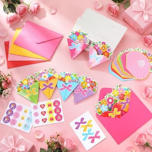 Funrous 24 Pack Mother's Day Flower Cards with Envelopes Stickers