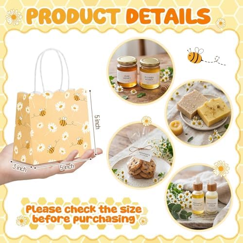 Silkfly 24 Pack Mini Bee Party Gift Bags Bulk with Tissue Paper 5x5x3 Inch