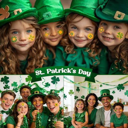 St Patricks Day Accessories - 100 PCS Shamrock Temporary Tattoos for Kids | St Patricks Day Shirt Women - Saint Patricks Day Green Gold Lucky Clover Stickers Crafts Makeup Party Favors Supplies