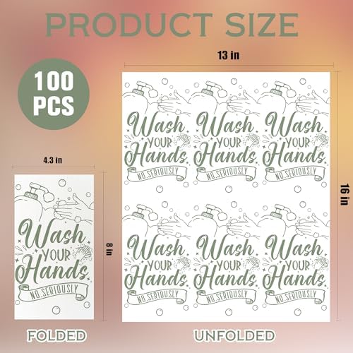 100 Pack Wash Your Hands Disposable Hand Towels for Bathroom Paper Towels for Guests Etiquette Guest Dinner Napkins Decorative Paper Hand Towels for Bathroom Wedding Birthday Anniversary (Green)