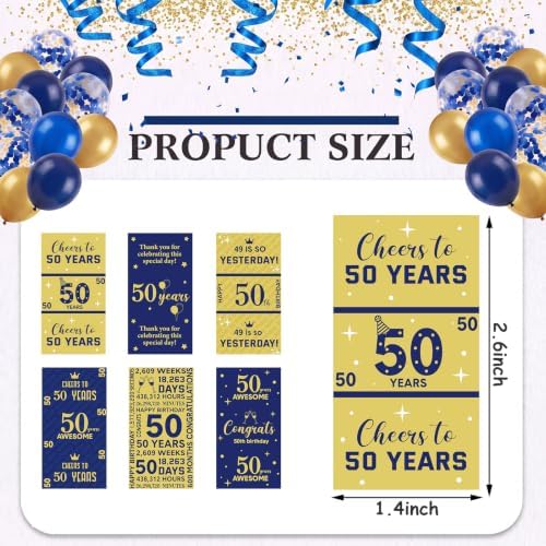Tenare 90 Pcs 50th Birthday Candy Wrappers, Blue and Gold Stickers