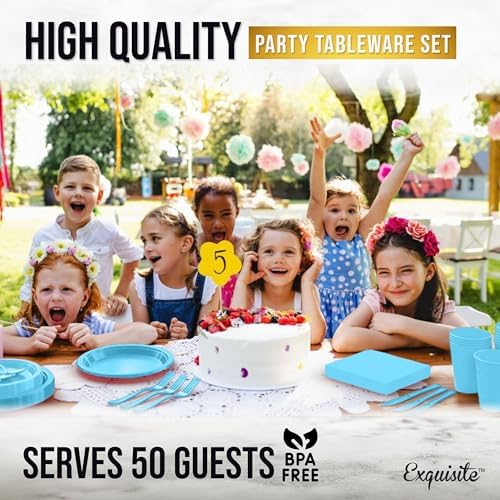 Exquisite 350 Pcs Light Blue Plates and Napkins Party Supplies Plate Sets