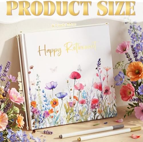 Retirement Guest Book with 2 Markers 8.7'' Square, White, Floral