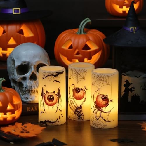 Eldnacele Cobweb Halloween Flameless Candles Battery Operated with 6H Timer